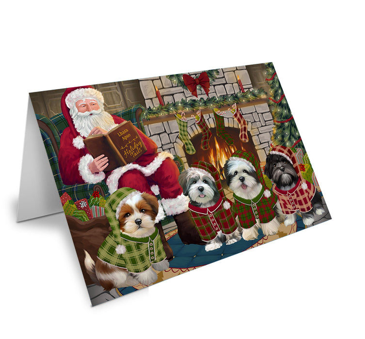 Christmas Cozy Holiday Tails Lhasa Apsos Dog Handmade Artwork Assorted Pets Greeting Cards and Note Cards with Envelopes for All Occasions and Holiday Seasons GCD69920