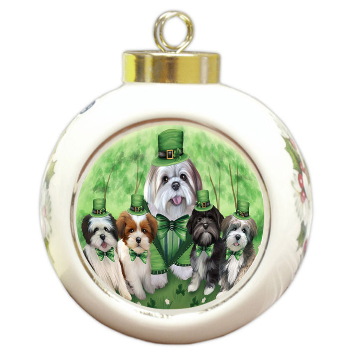 St. Patricks Day Irish Portrait Lhasa Apsos Dog Round Ball Christmas Ornament RBPOR49330