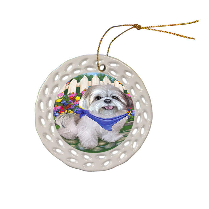 Spring Floral Lhasa Apso Dog Ceramic Doily Ornament DPOR49904