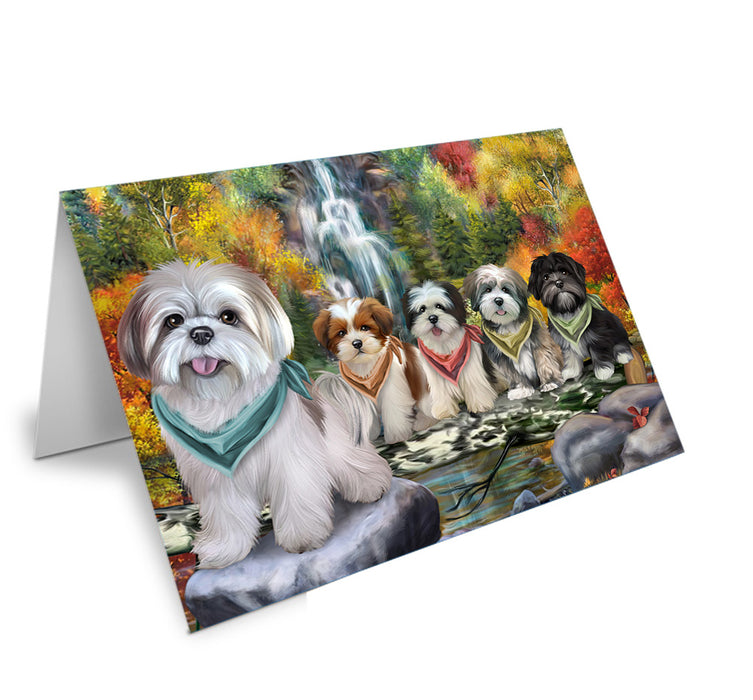 Scenic Waterfall Lhasa Apsos Dog Handmade Artwork Assorted Pets Greeting Cards and Note Cards with Envelopes for All Occasions and Holiday Seasons GCD52367