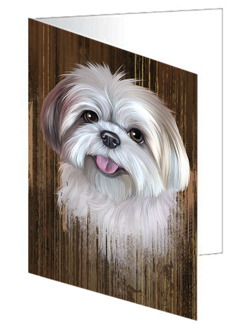 Rustic Lhasa Apso Dog Handmade Artwork Assorted Pets Greeting Cards and Note Cards with Envelopes for All Occasions and Holiday Seasons GCD55331