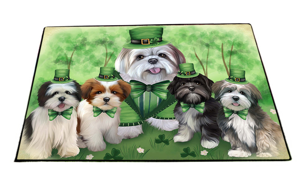 St. Patricks Day Irish Family Portrait Lhasa Apsos Dog Floormat FLMS49716