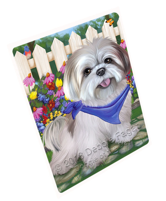 Spring Floral Lhasa Apso Dog Tempered Cutting Board C53580