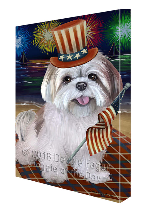 4th of July Independence Day Firework Lhasa Apso Dog Canvas Wall Art CVS55992