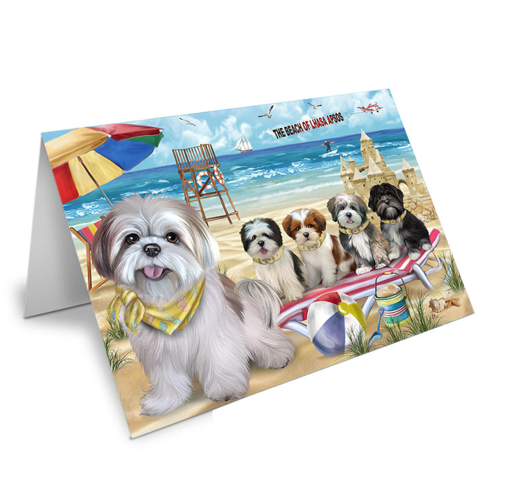 Pet Friendly Beach Lhasa Apsos Dog Handmade Artwork Assorted Pets Greeting Cards and Note Cards with Envelopes for All Occasions and Holiday Seasons GCD54167