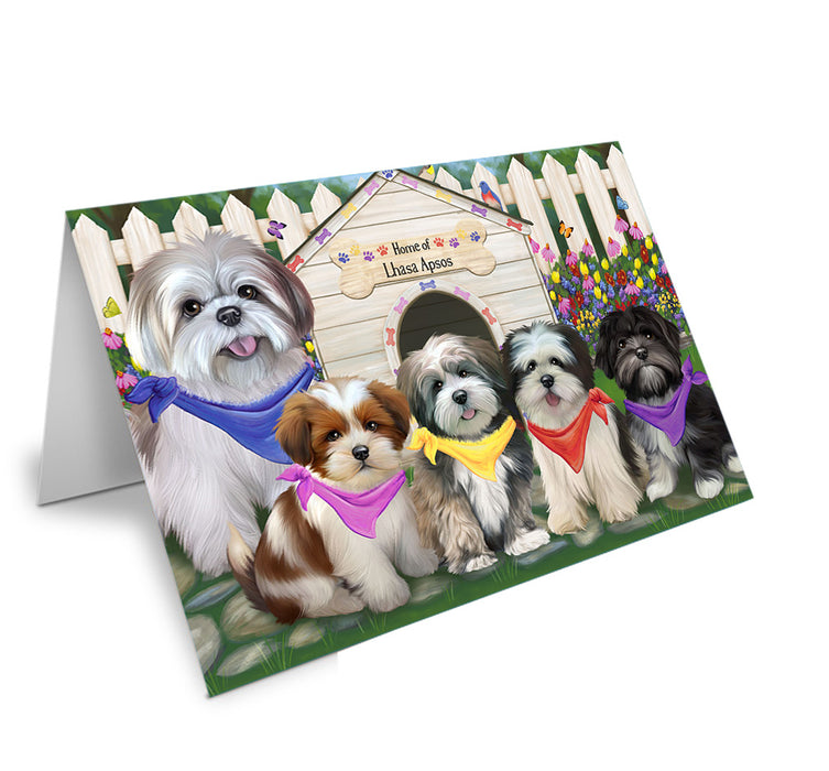Spring Dog House Lhasa Apsos Dog Handmade Artwork Assorted Pets Greeting Cards and Note Cards with Envelopes for All Occasions and Holiday Seasons GCD53744