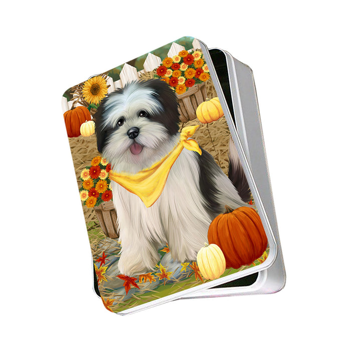 Fall Autumn Greeting Lhasa Apso Dog with Pumpkins Photo Storage Tin PITN50774