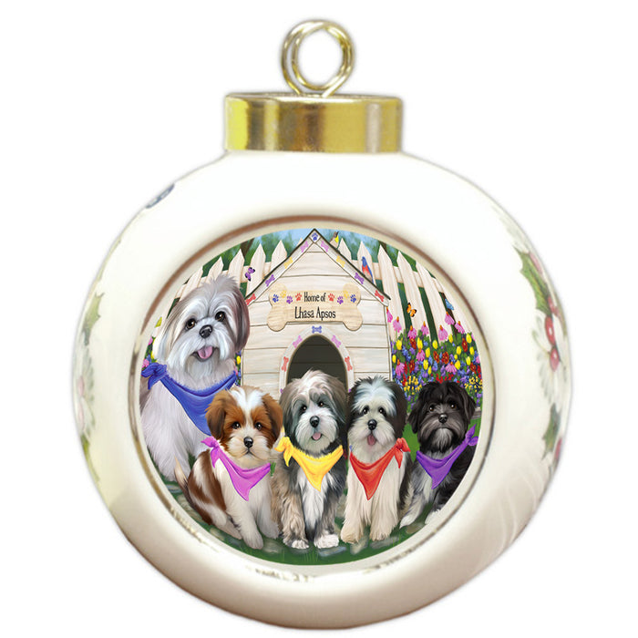 Spring Dog House Lhasa Apsos Dog Round Ball Christmas Ornament RBPOR49905