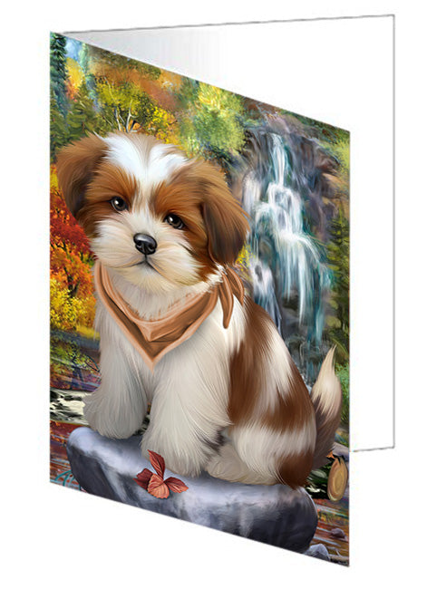 Scenic Waterfall Lhasa Apsos Dog Handmade Artwork Assorted Pets Greeting Cards and Note Cards with Envelopes for All Occasions and Holiday Seasons GCD52370