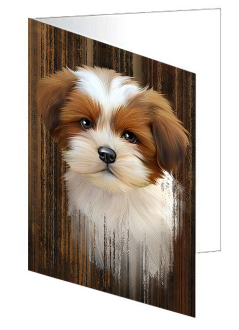 Rustic Lhasa Apso Dog Handmade Artwork Assorted Pets Greeting Cards and Note Cards with Envelopes for All Occasions and Holiday Seasons GCD55334