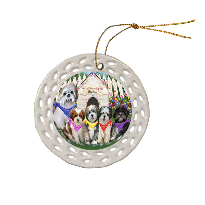 Spring Dog House Lhasa Apsos Dog Ceramic Doily Ornament DPOR49905