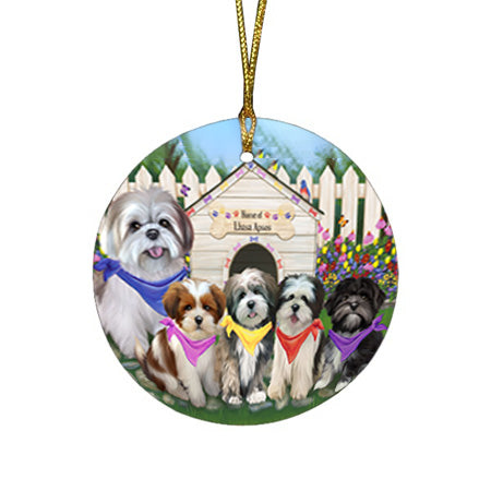 Spring Dog House Lhasa Apsos Dog Round Flat Christmas Ornament RFPOR49896