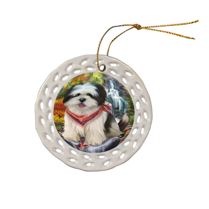 Scenic Waterfall Lhasa Apso Dog Ceramic Doily Ornament DPOR49482