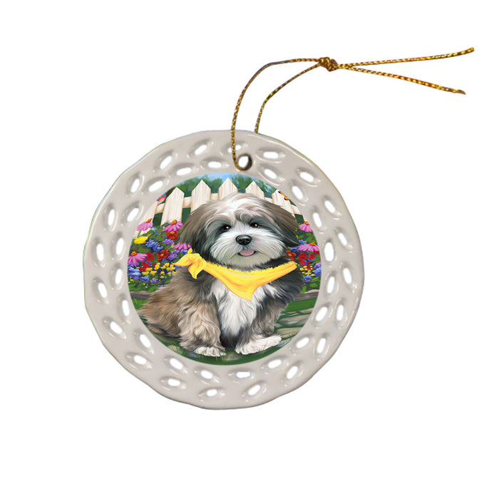 Spring Floral Lhasa Apso Dog Ceramic Doily Ornament DPOR49906