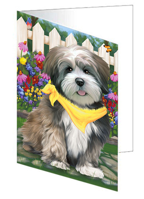 Spring Floral Lhasa Apso Dog Handmade Artwork Assorted Pets Greeting Cards and Note Cards with Envelopes for All Occasions and Holiday Seasons GCD53747