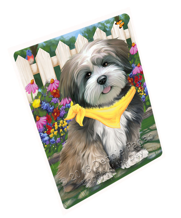 Spring Floral Lhasa Apso Dog Tempered Cutting Board C53586