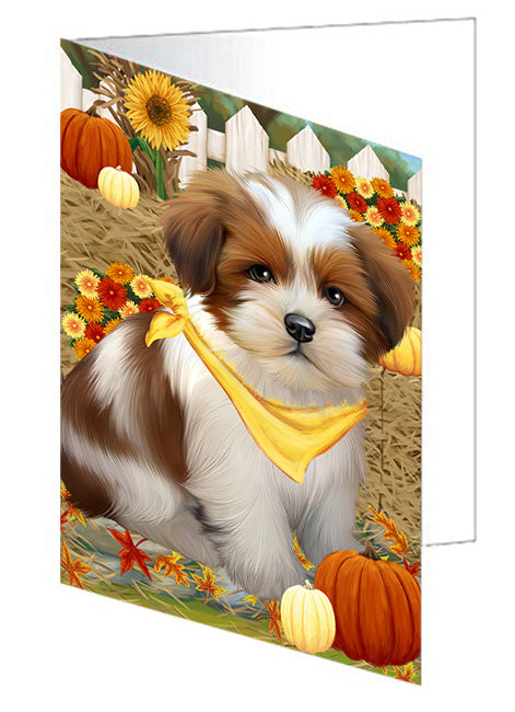 Fall Autumn Greeting Lhasa Apso Dog with Pumpkins Handmade Artwork Assorted Pets Greeting Cards and Note Cards with Envelopes for All Occasions and Holiday Seasons GCD56354