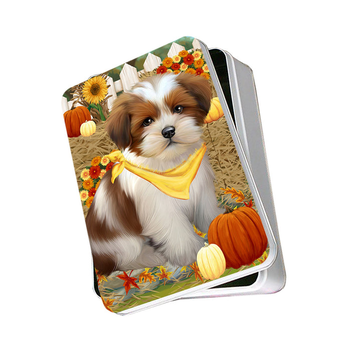 Fall Autumn Greeting Lhasa Apso Dog with Pumpkins Photo Storage Tin PITN50775
