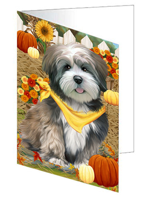 Fall Autumn Greeting Lhasa Apso Dog with Pumpkins Handmade Artwork Assorted Pets Greeting Cards and Note Cards with Envelopes for All Occasions and Holiday Seasons GCD56357