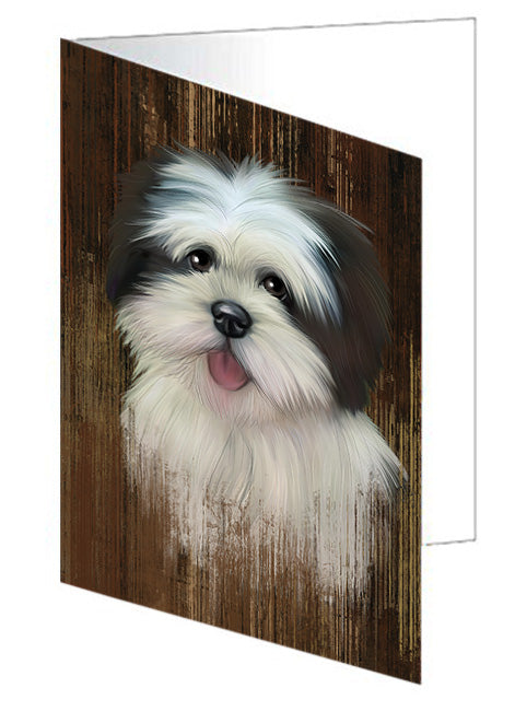 Rustic Lhasa Apso Dog Handmade Artwork Assorted Pets Greeting Cards and Note Cards with Envelopes for All Occasions and Holiday Seasons GCD55340