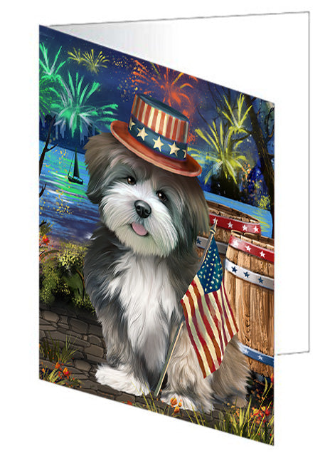 4th of July Independence Day Fireworks Lhasa Apso Dog at the Lake Handmade Artwork Assorted Pets Greeting Cards and Note Cards with Envelopes for All Occasions and Holiday Seasons GCD56969