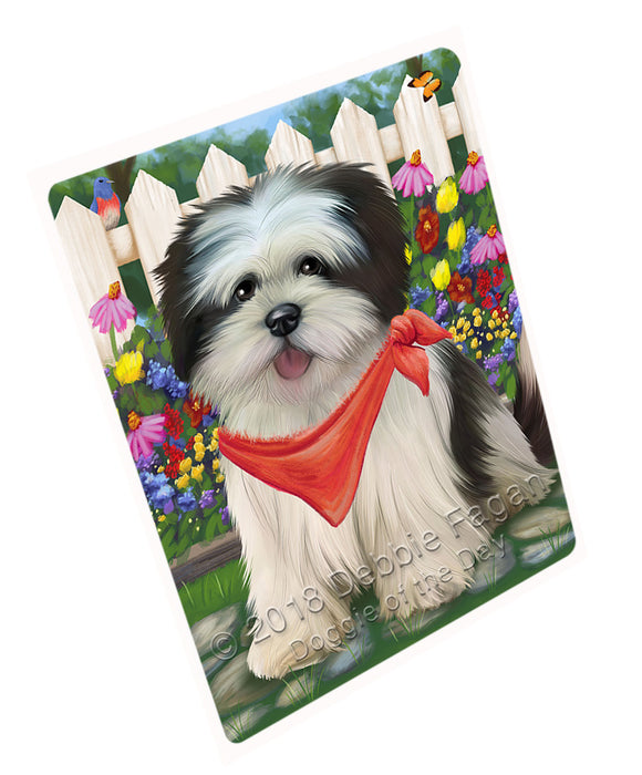 Spring Floral Lhasa Apso Dog Tempered Cutting Board C53589