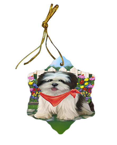 Spring Floral Lhasa Apso Dog Star Porcelain Ornament SPOR49899