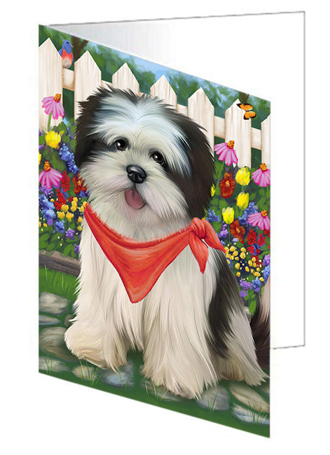 Spring Floral Lhasa Apso Dog Handmade Artwork Assorted Pets Greeting Cards and Note Cards with Envelopes for All Occasions and Holiday Seasons GCD53750