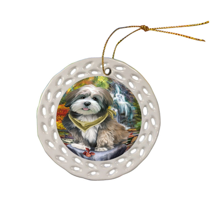 Scenic Waterfall Lhasa Apso Dog Ceramic Doily Ornament DPOR49483