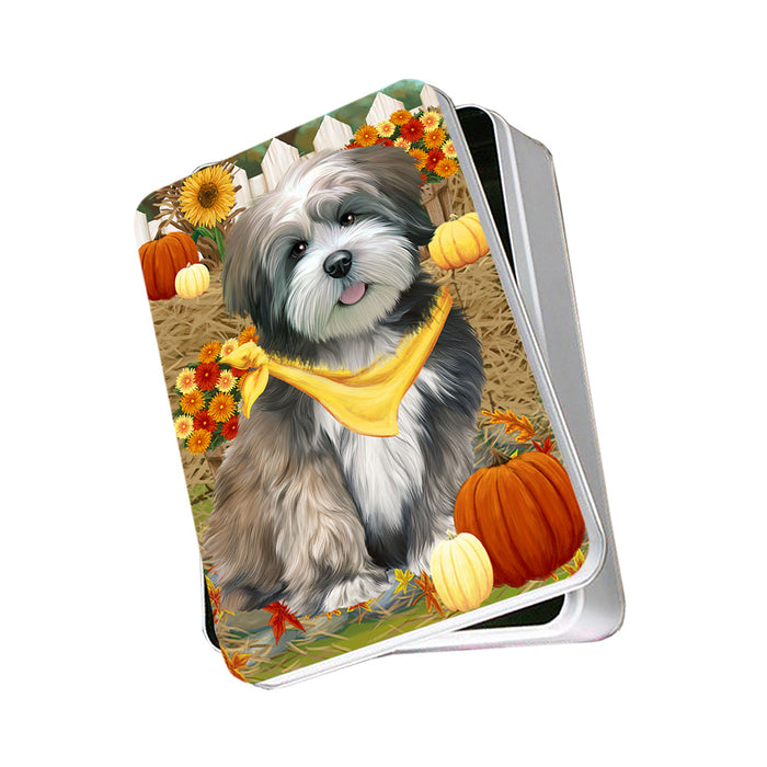 Fall Autumn Greeting Lhasa Apso Dog with Pumpkins Photo Storage Tin PITN50776