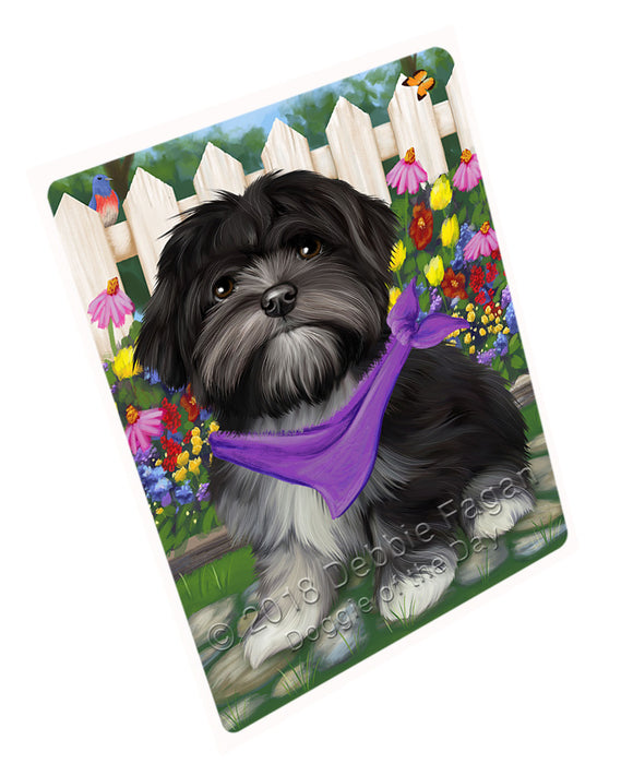Spring Floral Lhasa Apso Dog Tempered Cutting Board C53592