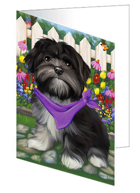 Spring Floral Lhasa Apso Dog Handmade Artwork Assorted Pets Greeting Cards and Note Cards with Envelopes for All Occasions and Holiday Seasons GCD53753