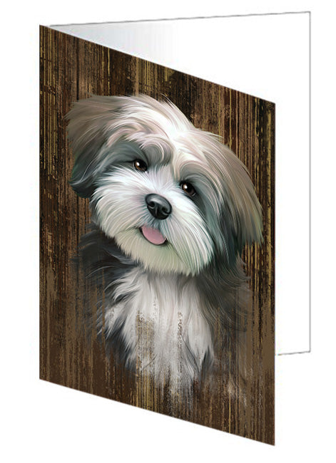 Rustic Lhasa Apso Dog Handmade Artwork Assorted Pets Greeting Cards and Note Cards with Envelopes for All Occasions and Holiday Seasons GCD55343