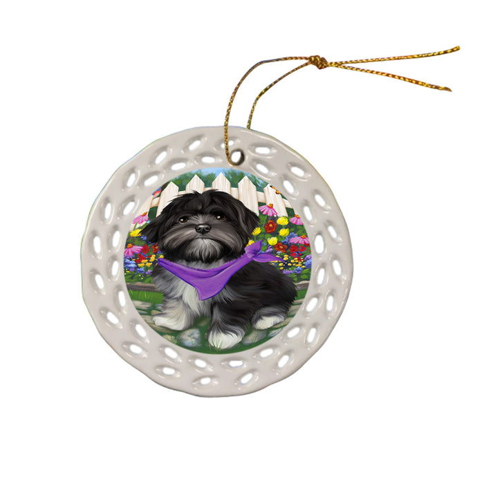 Spring Floral Lhasa Apso Dog Ceramic Doily Ornament DPOR49908