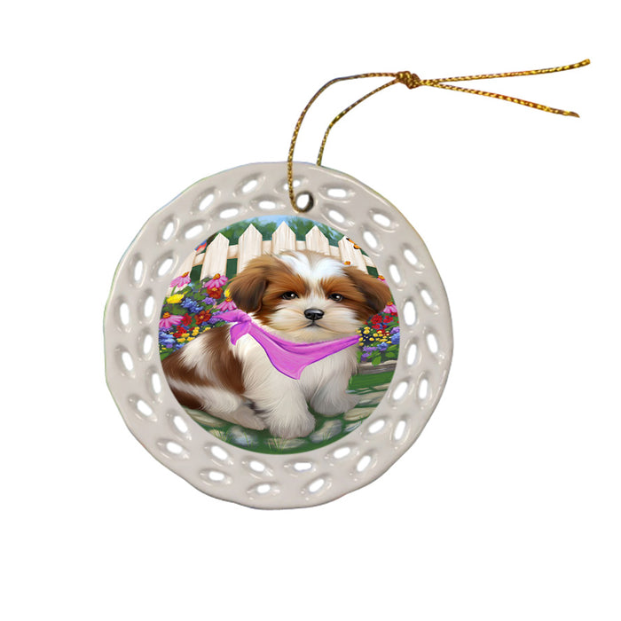 Spring Floral Lhasa Apso Dog Ceramic Doily Ornament DPOR49909