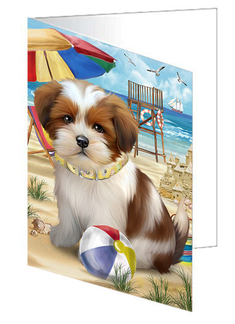 Pet Friendly Beach Lhasa Apso Dog Handmade Artwork Assorted Pets Greeting Cards and Note Cards with Envelopes for All Occasions and Holiday Seasons GCD54182