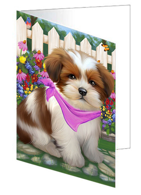 Spring Floral Lhasa Apso Dog Handmade Artwork Assorted Pets Greeting Cards and Note Cards with Envelopes for All Occasions and Holiday Seasons GCD53756