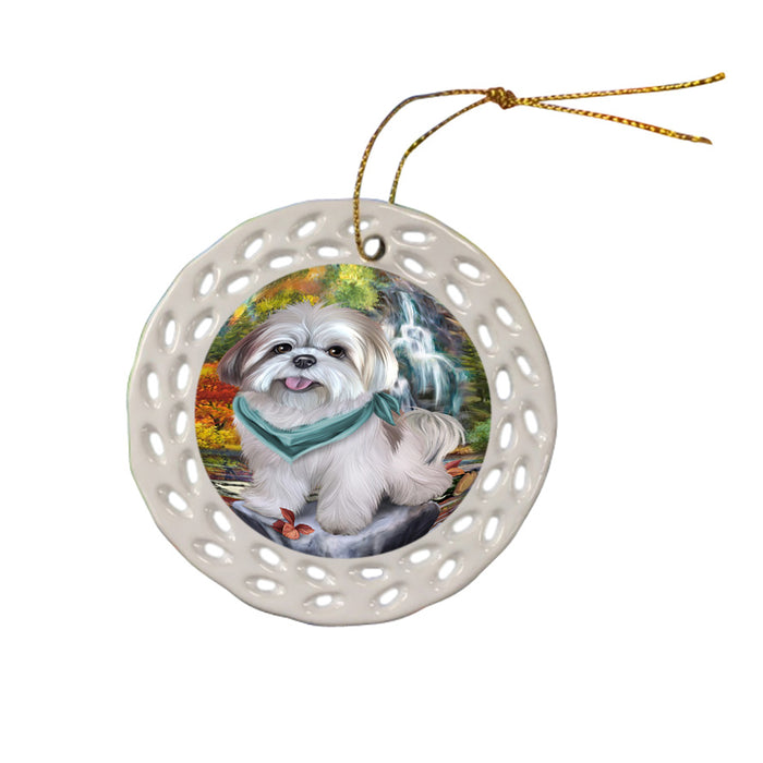 Scenic Waterfall Lhasa Apso Dog Ceramic Doily Ornament DPOR49485