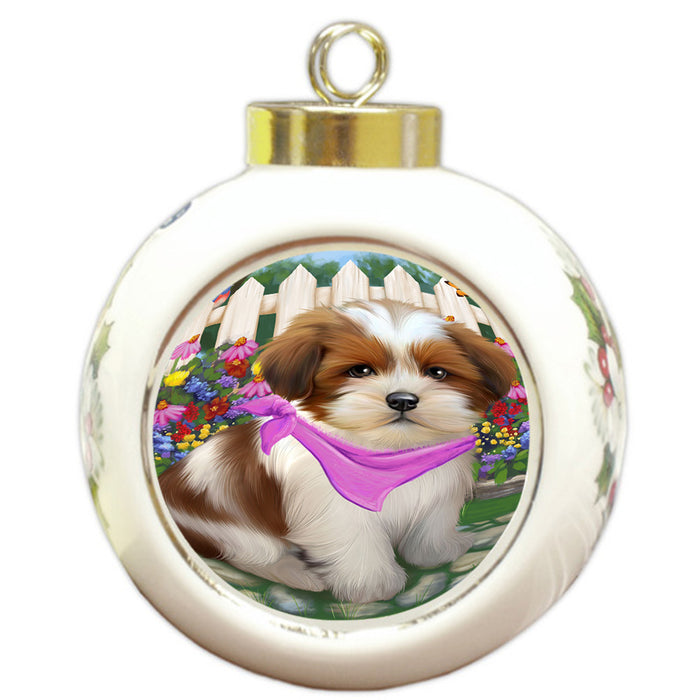 Spring Floral Lhasa Apso Dog Round Ball Christmas Ornament RBPOR49909