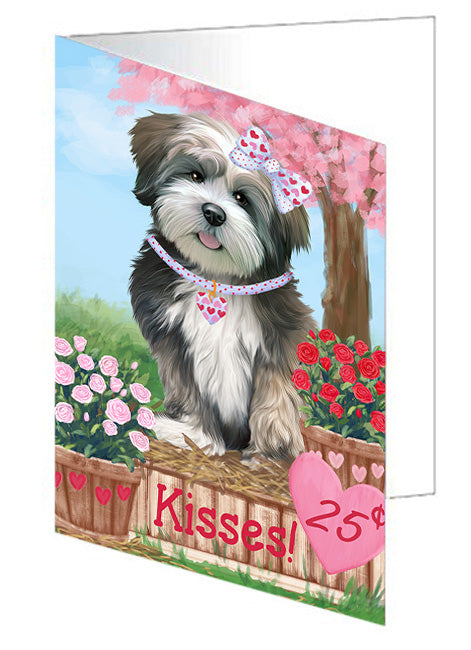 Rosie 25 Cent Kisses Lhasa Apso Dog Handmade Artwork Assorted Pets Greeting Cards and Note Cards with Envelopes for All Occasions and Holiday Seasons GCD72395