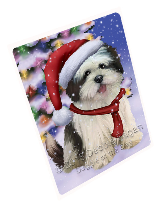 Winterland Wonderland Lhasa Apso Dog In Christmas Holiday Scenic Background  Blanket BLNKT97941