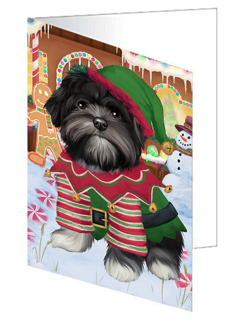 Christmas Gingerbread House Candyfest Lhasa Apso Dog Handmade Artwork Assorted Pets Greeting Cards and Note Cards with Envelopes for All Occasions and Holiday Seasons GCD73649