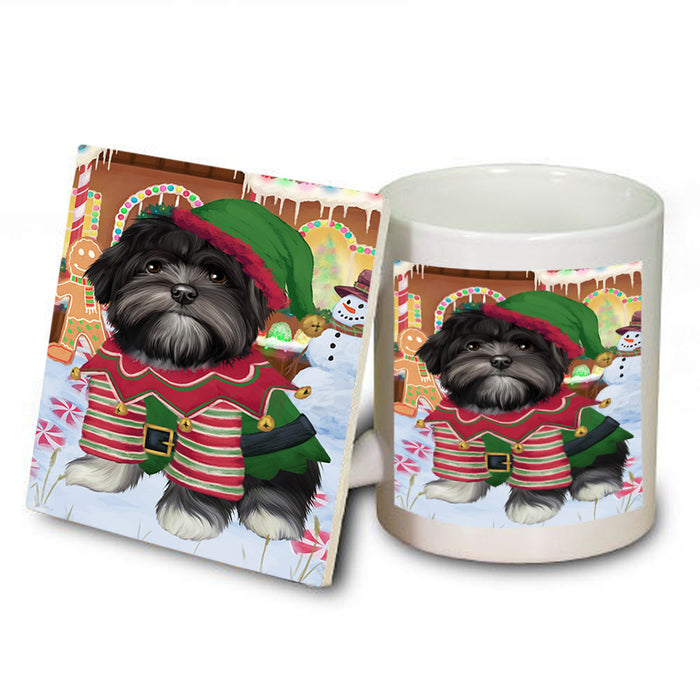 Christmas Gingerbread House Candyfest Lhasa Apso Dog Mug and Coaster Set MUC56370