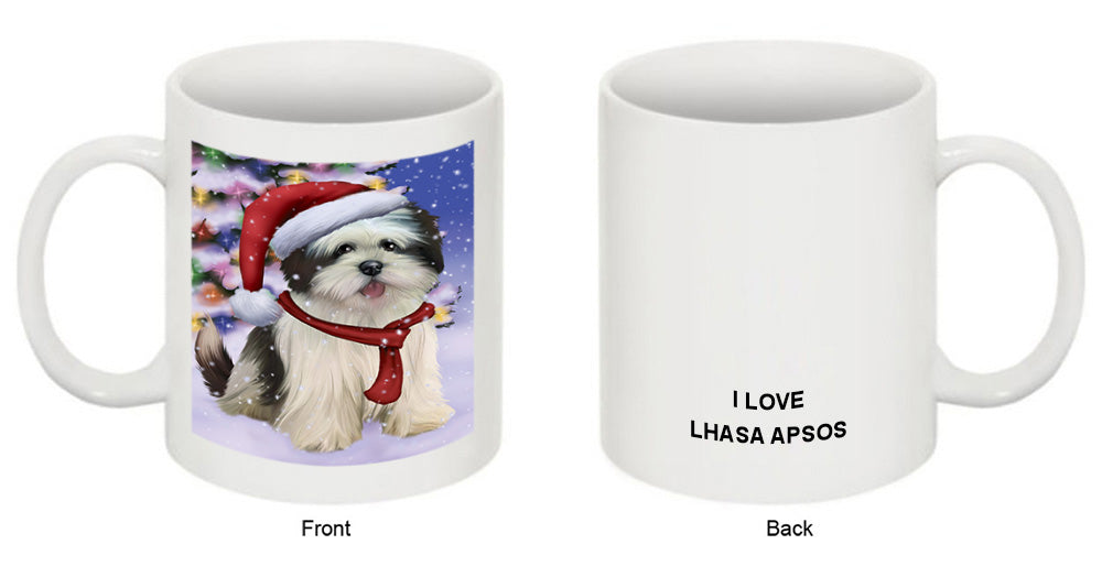 Winterland Wonderland Lhasa Apso Dog In Christmas Holiday Scenic Background  Coffee Mug MUG48798