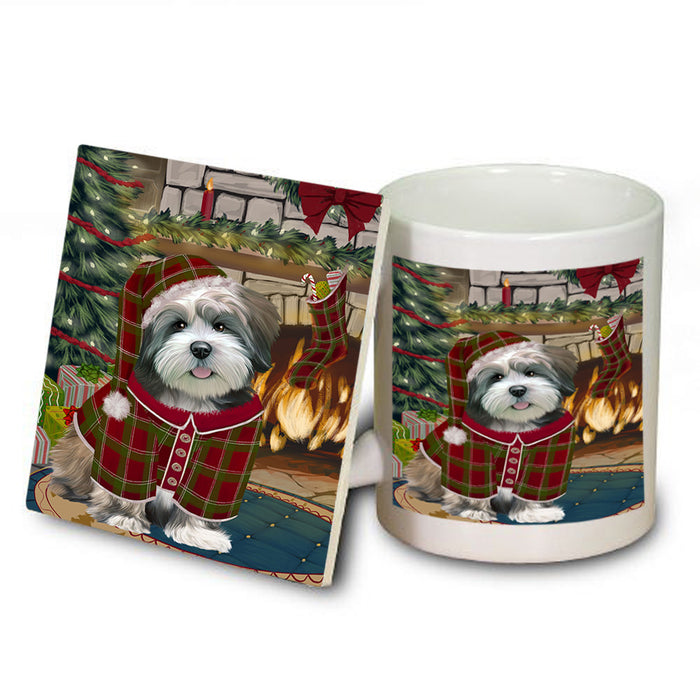 The Stocking was Hung Lhasa Apso Dog Mug and Coaster Set MUC55344