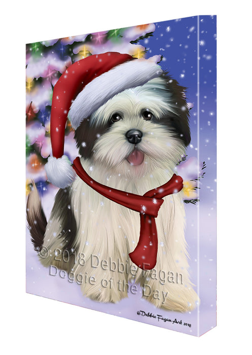 Winterland Wonderland Lhasa Apso Dog In Christmas Holiday Scenic Background  Canvas Print Wall Art Décor CVS98450