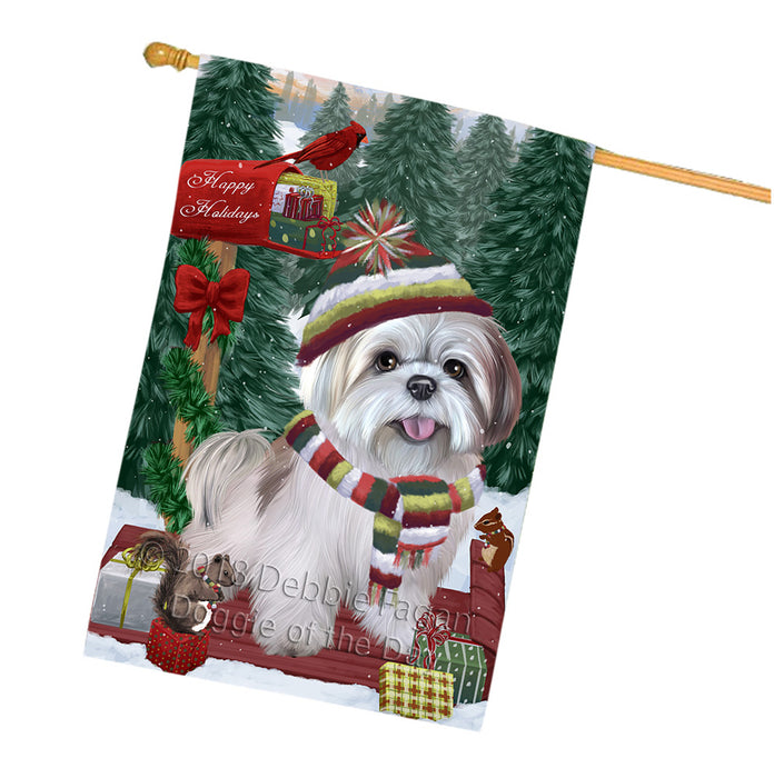Merry Christmas Woodland Sled Lhasa Apso Dog House Flag FLG55392