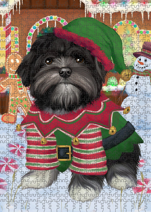 Christmas Gingerbread House Candyfest Lhasa Apso Dog Puzzle with Photo Tin PUZL93712