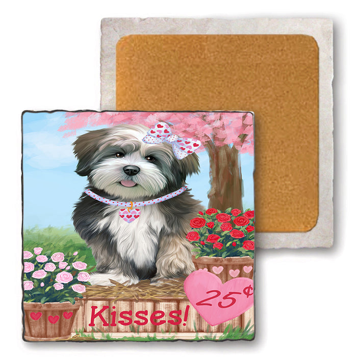 Rosie 25 Cent Kisses Lhasa Apso Dog Set of 4 Natural Stone Marble Tile Coasters MCST50960