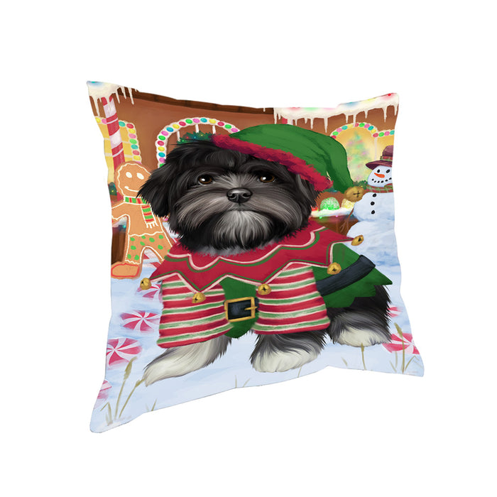 Christmas Gingerbread House Candyfest Lhasa Apso Dog Pillow PIL79804